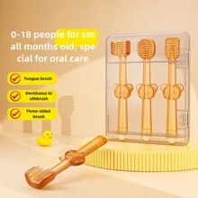 3 szt./zestaw szczoteczek do zębów dla niemowląt, trójstronna szczoteczka do zębów dla niemowląt, środek do czyszczenia jamy ustnej dla noworodków, szczoteczka do zębów mlecznych w kształcie litery U, skrobaczka do języka dla niemowląt, zestaw narzędzi do czyszczenia