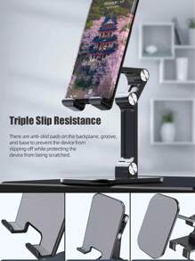 可折叠便携式桌面支架，适用于智能手机、平板电脑和笔记本电脑显示器 - 黑色 - 查看 3