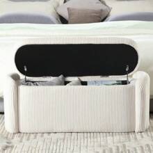 COOLMORE Storage Ottoman,Bedroom End Bench,Upholstered Fabric Storage Ottoman With Safety Hinge, Entryway Padded Footstool, Ottoman Bench For Living Room & Bedroom (Beige),ChicFurnish8 Back To School Dormitory Storage