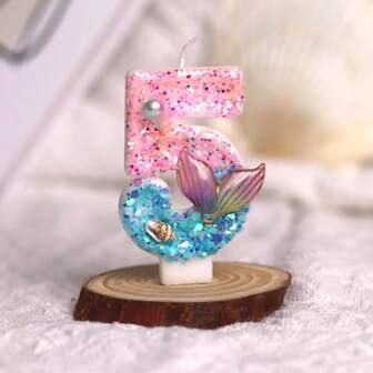 1 pieza Vela con forma de cola de sirena con diseño de perlas falsas rosas y azules, decoración para pasteles y hornear, para cumpleaños, aniversarios, Navidad, eventos conmemorativos