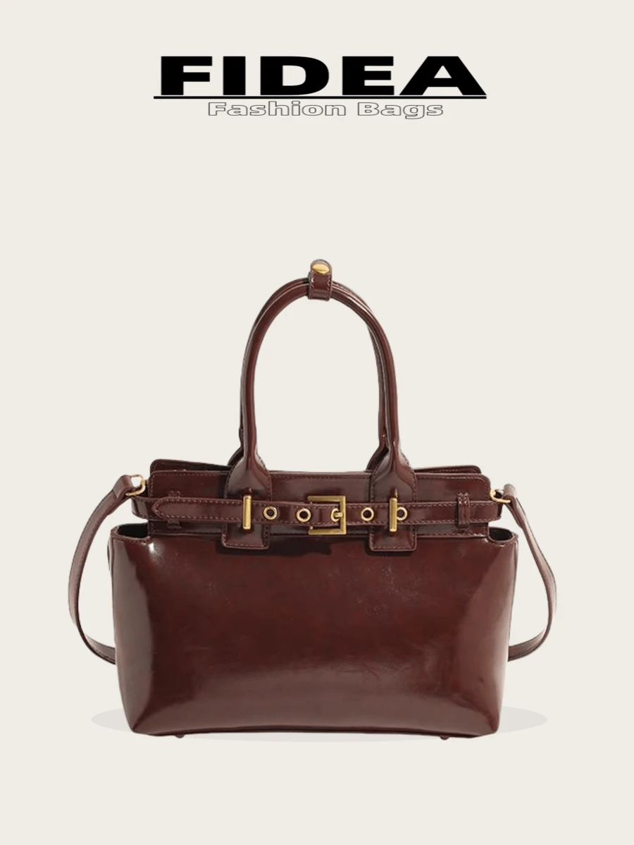 时尚新款女士手提包，纯色简约潮流 PU 材质大容量单肩包，适合约会、购物，百搭精致