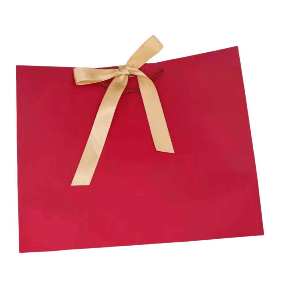 1/2pcs New Year Red Paper Bag, White Cardboard, Gold Ribbon, Minimalist & Elegant Gift Bags, Wedding Favor Bags, Can Hold Clothes, Shoes, Scarves, Small Pouches Valentine's Day - Red - View 1
