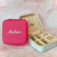 定制旅行珠宝盒定制蜜月礼物求婚伴娘礼物生日个性化定制婚礼礼物珠宝旅行母亲节礼物送给她 - 粉色 - 查看 6