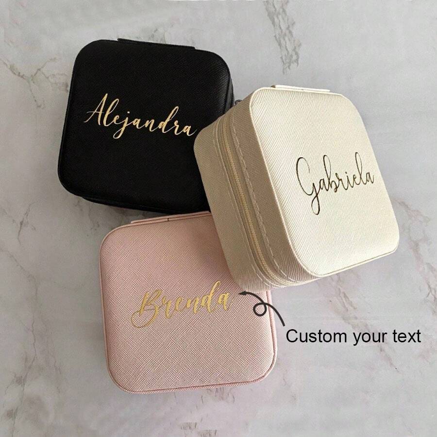 定制旅行珠宝盒定制蜜月礼物求婚伴娘礼物生日个性化定制婚礼礼物珠宝旅行母亲节礼物送给她 - 粉色 - 查看 1