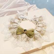 1 件装宠物猫蕾丝蝴蝶结水钻围兜，可爱轻便复古风格，可调节领带，尼龙制成，适合各种尺寸的猫 - 綠色 - 查看 12