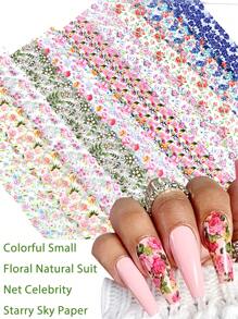 10 fogli/scatola Carta da trasferimento per arte di unghie con piccoli motivi floreali colorati, carta da trasferimento per arte di unghie con motivi floreali e vegetali, decorazioni per arte di unghie floreali, per nail salon fai-da-te (senza colla)