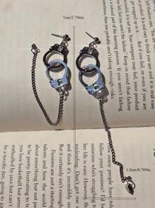1pair Black Handcuff Hoop Earrings With A Linking Chain Loop Earring
