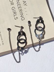 1pair Black Handcuff Hoop Earrings With A Linking Chain Loop Earring