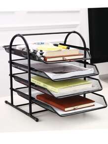 4-Tier Mesh Letter Tray, Desktop File Organizer For Office, Home, School, Sliding Paper Sorter, Desktop File Rack, Metal Mail Collection, Black - Black - View 1