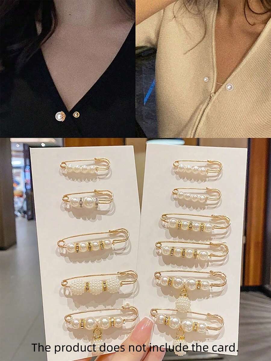 10pcs Women's Anti-Slip Brooch Waist Buckle Adjust Skirt Waist Tightness, Fixed Clothing Neckline Corsage Decorative Buckle Excludes The Card. - White - View 1