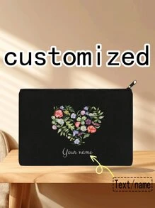 1pc Customized Women's Clutch Bag, Unique, Large Capacity, High-Quality, Fashion, Casual, Minimalist, Customized Text, Name, Blessing, Cosmetic Bag, Storage Bag - Black - View 2