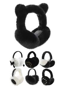 1 unidade de protetores auriculares de pelúcia fofos da linha Dark Series para mulheres, adequados para uso externo, na cor branca.