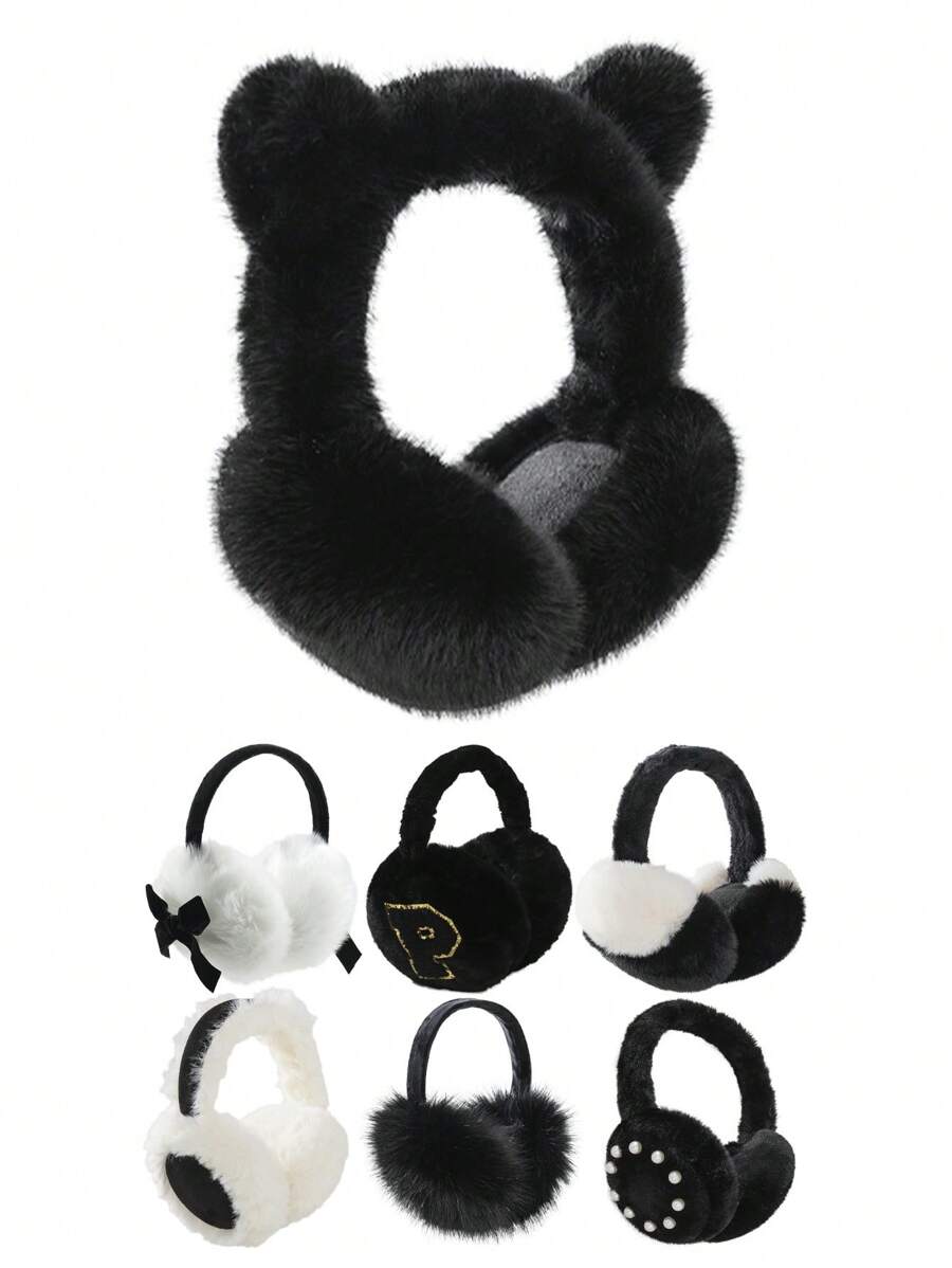 1 unidade de protetores auriculares de pelúcia fofos da linha Dark Series para mulheres, adequados para uso externo, na cor branca.