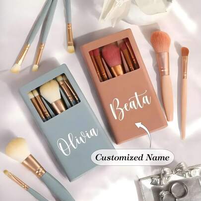 Bridesmaid Makeup Brush Set (With Mirror), Customizable Name Travel Makeup Brush Set, Bridesmaid Makeup Brushes, Christmas Gift, Birthday Gift For Girlfriend
