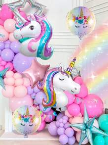 6pcs/Set Giant Rainbow Unicorn Theme Balloon Set, Includes 2 Colorful Unicorn Balloons, Rainbow Balloons, Pink Star Foil Balloons, Suitable For Unicorn Theme Party, Macaron Birthday Party, Engagement, Wedding, Rainbow Unicorn Home Decor And Photo Props - Multicolor - View 7