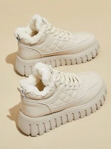 Giày thể thao cổ cao cho nữ, thiết kế quai giày thoáng khí và thoải mái, giày thể thao bằng da - Màu be - Xem 8