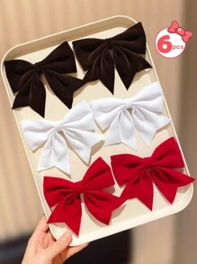 6pcs/Set Assorted Color Bowknot Hair Clips For Girl, Elegant Top Clip Hair Accessories, Great Gift For Girls