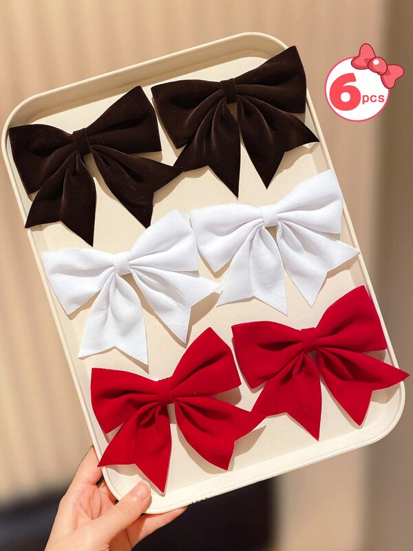 6pcs/Set Assorted Color Bowknot Hair Clips For Girl, Elegant Top Clip Hair Accessories, Great Gift For Girls