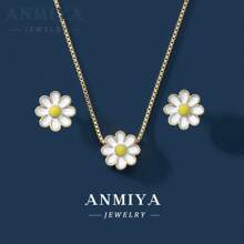 INS Small Daisy Necklace Earrings Set Golden Plated Fashion Jewelry Set For Women - Yellow Gold - View 5