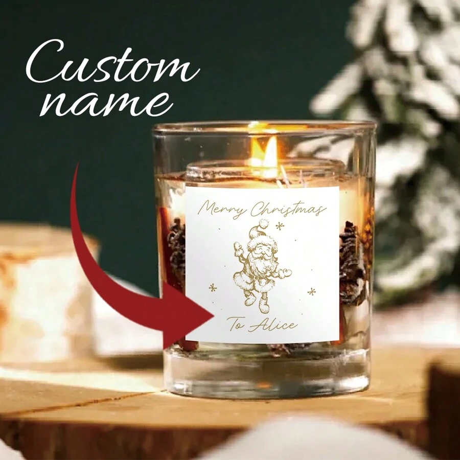 6/12 件，定制圣诞快乐贴纸，蜡烛贴纸，名字定制，圣诞主题印章，4 种图案可供选择，定制徽标袋密封贴纸，标签贴纸 DIY 礼品，烘焙包装信封文具装饰 - C款 - 查看 1