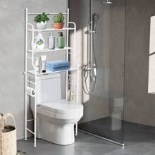 1 Piece 3-Tier Bathroom Shelf, Three-Tier Shelf, Toilet Storage Rack, Load Capacity 32 Kg, 55 * 26 * 165 Cm, White/Black - 白色55*26*165cm - 查看 1