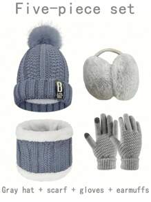 Conjunto de cinco o siete piezas de gorro, bufanda, orejeras, guantes y calcetines para mujer para otoño e invierno. Gorro de punto grueso y aterciopelado, resistente al viento y al frío, bufanda de punto, guantes de punto, orejeras cálidas, calcetines cálidos. Regalos de invierno para mujeres