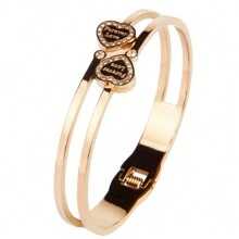 3-In-1 Set: Rhinestones Embedded Double LOVE Stainless Steel Bracelet, & Fashionable, With Romane Braided Steel Wire Bracelet Accessory, Great Gift