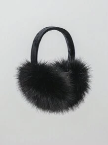 1 unidade de protetores auriculares de pelúcia fofos da linha Dark Series para mulheres, adequados para uso externo, na cor branca.