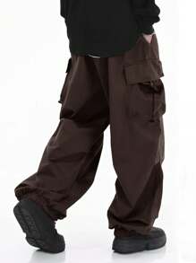 Functional Paratrooper Cargo Pants, Men's High Street Fashionable Brand Loose Hiphop Style Wide Leg Straight Casual Long Pants, Men's Outdoor Streetwear, Fall