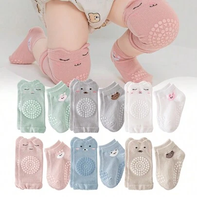 Set de rodilleras de dibujos animados y calentadores de piernas para bebés que gatean, calentadores de piernas antideslizantes para protección del piso para niños pequeños, adecuados para niños de 1 a 3 años