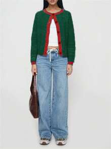 New Color Cardigan Sweater - Green - View 2