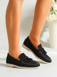 Women Round Toe Flat Slip-On Loafers, Burgundy, Red, Spring/Summer 2025 New Casual Work Shoes, Soft Bottom, British Casual Shoes, Plus Size 41-43