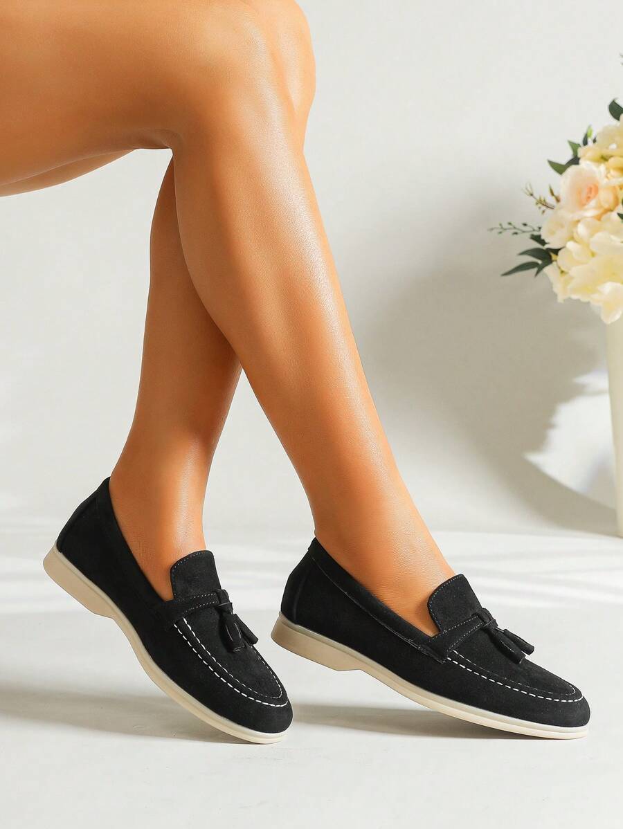 Women Round Toe Flat Slip-On Loafers, Burgundy, Red, Spring/Summer 2025 New Casual Work Shoes, Soft Bottom, British Casual Shoes, Plus Size 41-43