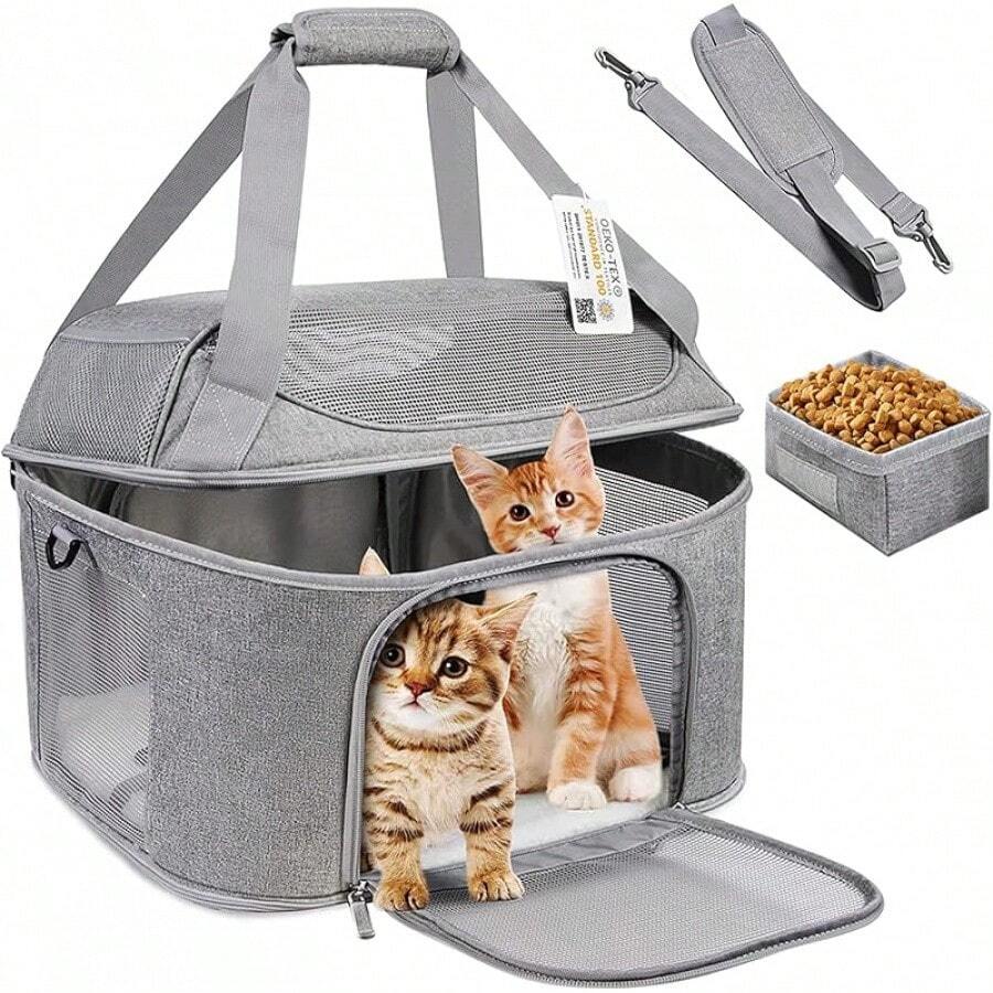 Large Cat Carrier For 2 Cats, OekoTEX Certified Soft Side Pet Carrier