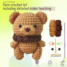 Kit de material para hacer a ganchillo un lindo oso de café de bricolaje, adecuado para principiantes nuevos en el ganchillo. Kit de ganchillo y tejido.