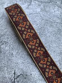 3厘米宽黑底酒红色和棕色图腾提花编织丝带、服饰和装饰 - 彩色 - 查看 3
