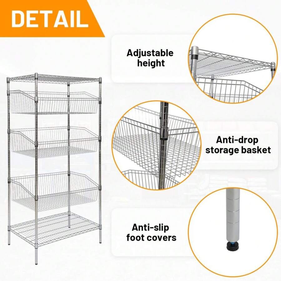 Multi-Tier Shelving Basket Rack Wire Divider Shelf Adjustable Rack For ...
