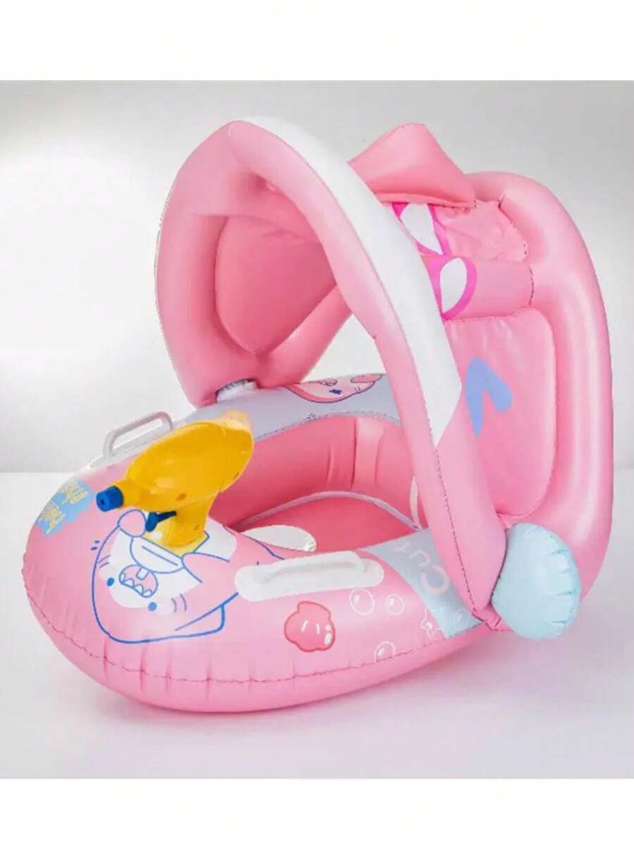 Inflatable Children's Fish Mouth Boat Float With Cover Baby Toddler Pool - Hồng - Xem 1