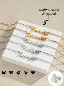1pc Customized Matte Butterfly & Heart Symbol Nameplate Necklace, Personalized Snowflower Flower Name Necklace, Unique Christmas Snowflake Winter Text Necklace, Heart Symbol Nameplate Necklace Gift For Her, Valentine's Day Gift, Birthday Gift