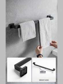1pc Stainless Steel Towel Ring Holder, Bathroom Towel Rack - Black - View 5