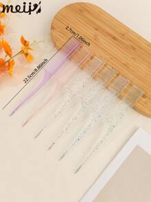 鼠尾闪光透明发梳，带细齿鼠尾设计发梳，女士造型分缝耐热防静电，针尾头发分缝和梳理，耐热碳纤维细齿梳，女士发刷/发梳 - 彩色 - 查看 5