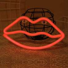 1pc LED Pink Lips Neon Sign Wall Decor, Romantic Fairy Lights, Battery/USB Powered Night Light For Home Bedroom Decor, Festival Party, Valentine's Day Gift - Lips Neon - View 14