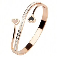 Bộ quà tặng trang sức nữ chất lượng cao 3 món/bộ, vòng tay không phai màu đính đá Rhinestone, vỏ sò Rhinestone, vòng tay thép không gỉ đính đá Rhinestone hình trái tim Valentine - Sự kết hợp khác nhau - Xem 20