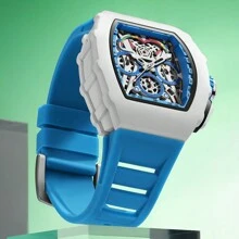 ONOLA Brand Chronograph Quartz Watch For Men Tonneau Dial Sport Waterproof Wristwatch Milk White Silicone Strap Auto Date Watch - 藍色 - 查看 3