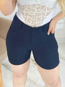Women's Ribbed Bengaline Shorts Premium Line Mid Size - 黑色 - 查看 3