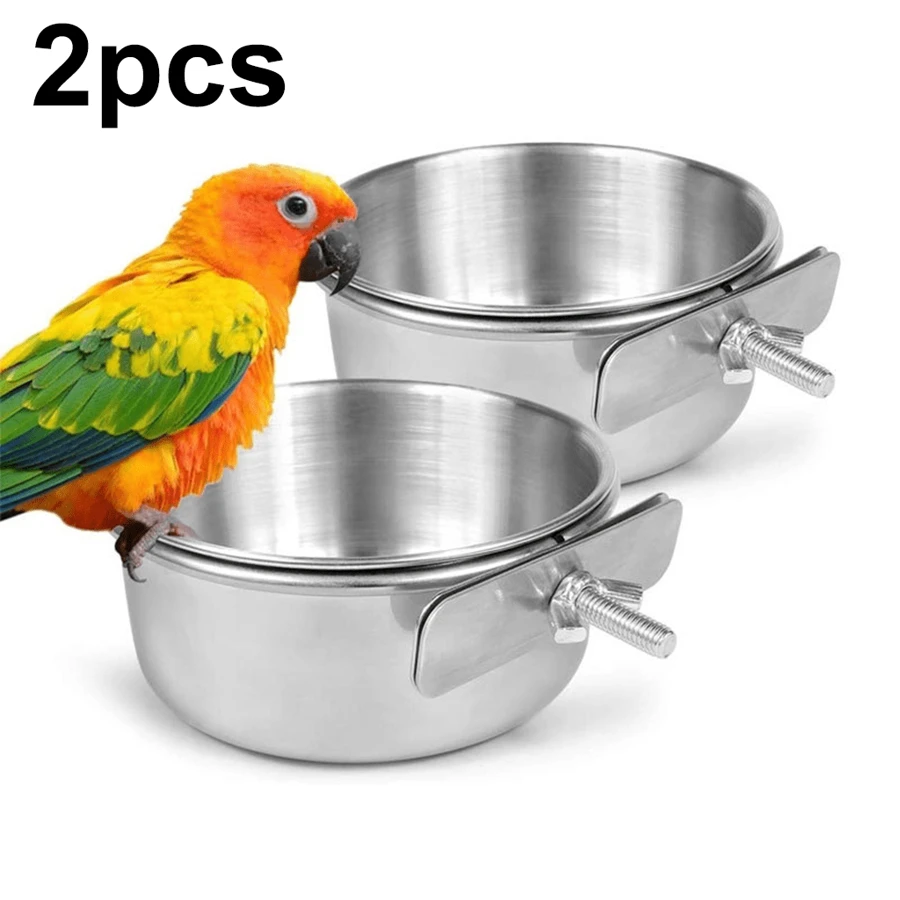 1/2 chiếc bát đựng thức ăn và nước cho chim có kẹp giữ, đĩa đựng thức ăn cho vẹt bằng thép không gỉ - Bạc - Xem 1