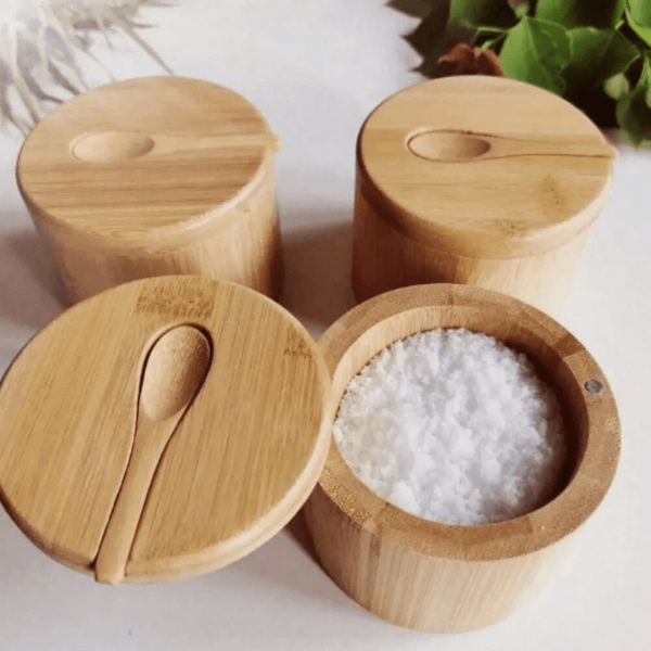 1pc Bamboo Salt Cellar, Seasoning Box/Jar With Magnetic Swivel Lid, 6oz Capacity, Suitable For Home Kitchen, Bathroom Salt, Candle, Gift, Food Storage And Organization, Kitchen Gadgets (Empty Jar), Kitchen, Cookware, Food, Cooking, Spices, Pepper, Garlic, Salt, Organizer, Party, Room Decor