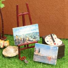 1:12娃娃屋DIY小屋迷你静态模型场景配件毕业制作画架画板3件套微型食物游戏工作室场景模型配件迷你颜料盒 - 彩色 - 查看 10
