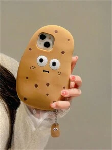 Funda de teléfono con forma de patata linda y estilo de dibujos animados, compatible con iPhone 11 12 13 14 15 16 Pro Max Pro, cubierta protectora suave y gráfica divertida con colgante con forma de patata