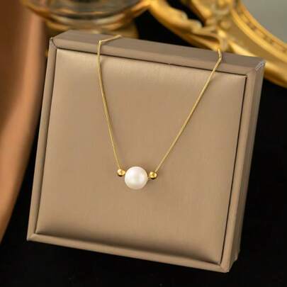 1pc Faux Pearl Pendant Necklace, Elegant Creative Design, Minimalist Vintage Casual Chic, Suitable For Daily Wear, Commute, Street, Party, Holiday, Packaged In OPP Bag And Gift Box For Photography Purpose Only